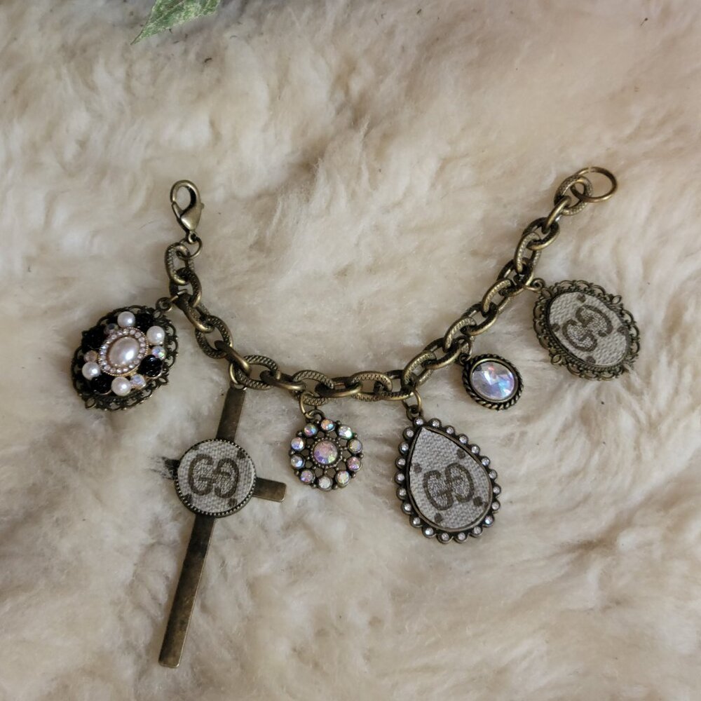 Upcycled authentic Designer canvas GG vintage charm bracelet KIG